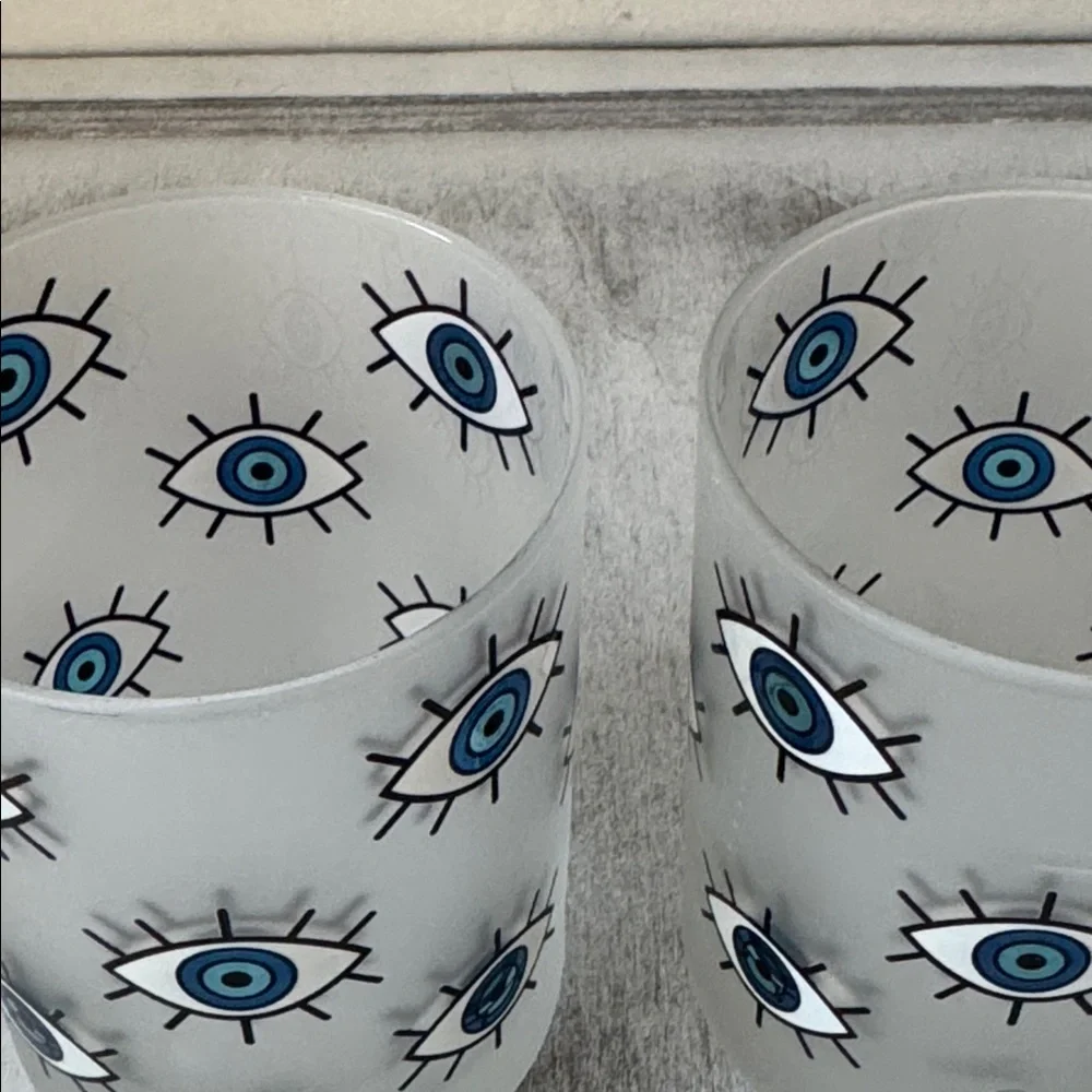 Culver Blue Evil Eye Pattern Frosted 2 Glasses Set